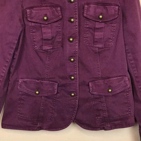 White House Black Market Women’s Purple Denim Utility Button-Up Jean Jacket - Picture 3 of 9